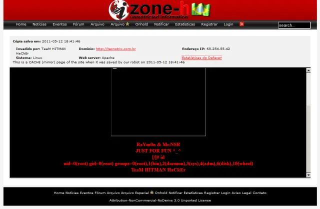 imagem da invasão do site